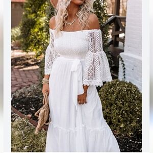 VICI Elegant White Off-Shoulder Dress Size L.